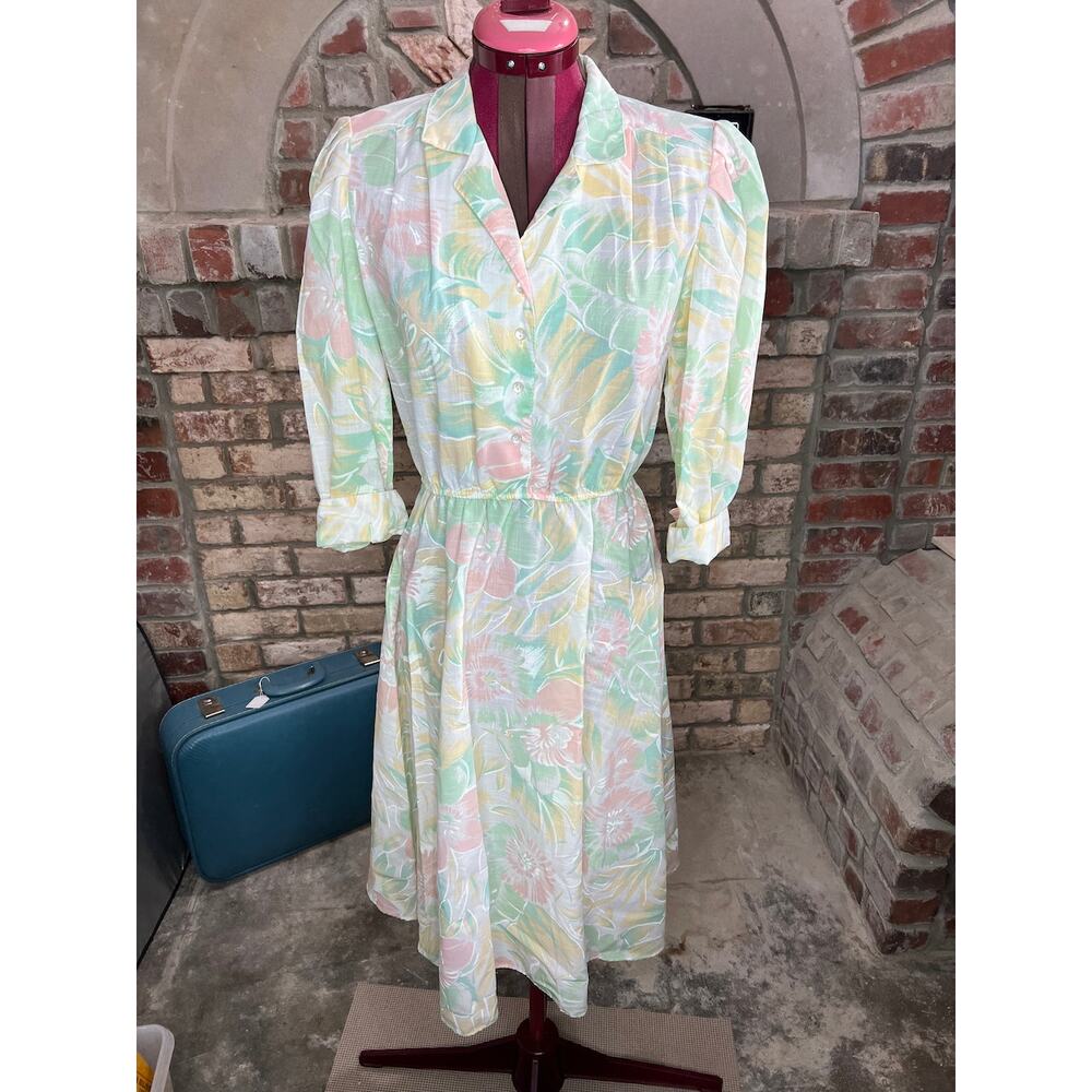 shirt dress pastel puff sleeve shoulder pads cotagecore pink green yellow